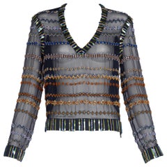 Chanel Métiers d’Art Silk & Leather Beaded Sequin Deep V Top, 2013