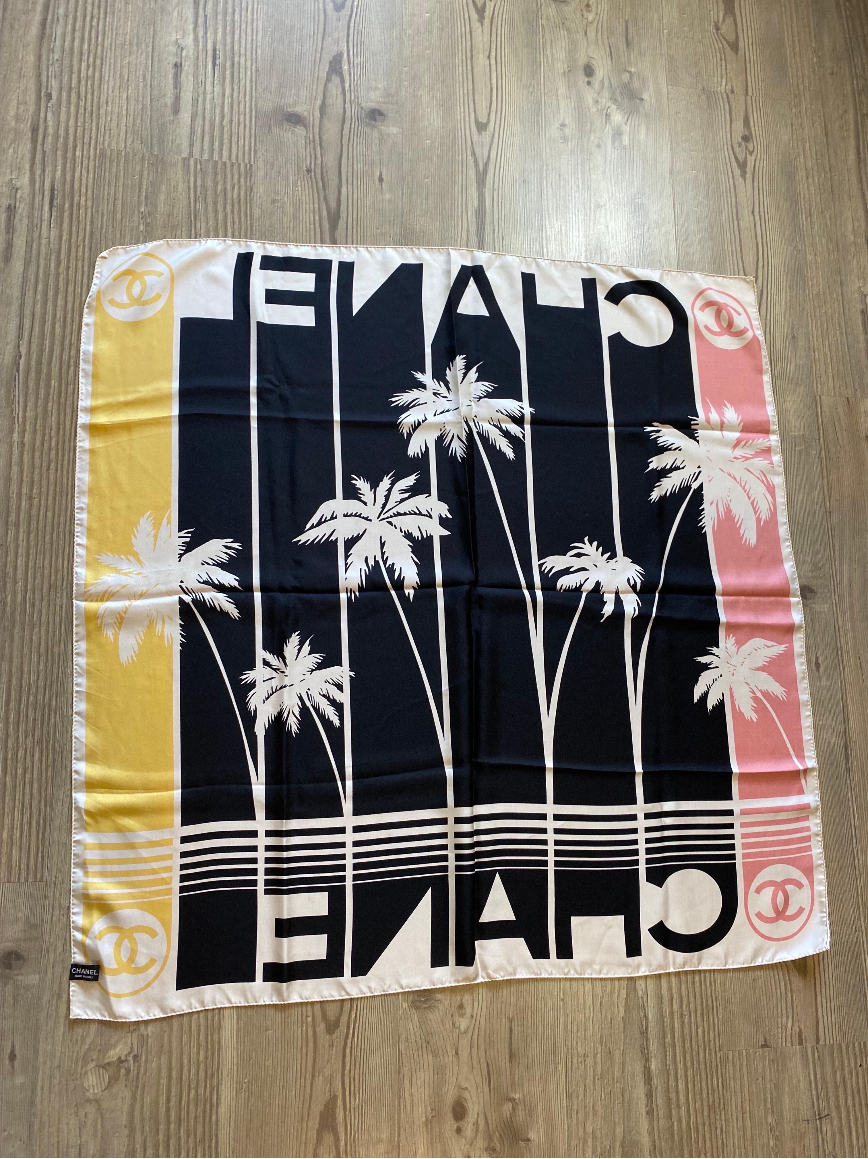 Black Chanel Miami silk scarf foulard