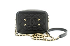 CHANEL Micro Caviar Grained Calfskin Chain Shoulder Bag Black Zip