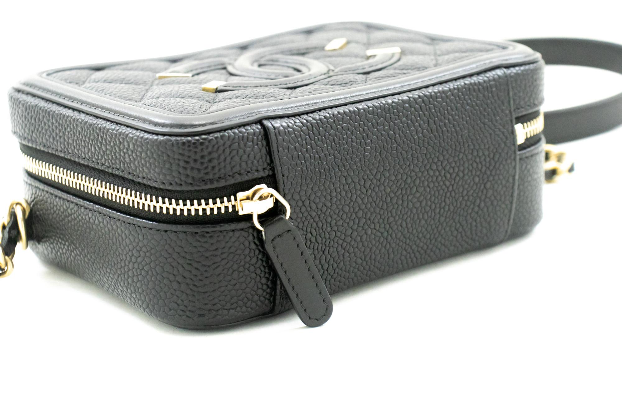 Women's CHANEL Micro Caviar Grained Calfskin Chain Shoulder Bag Black Zip For Sale