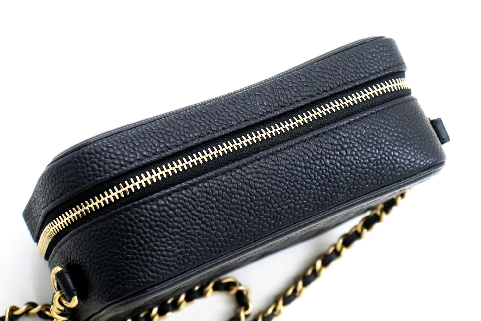 CHANEL Micro Caviar Grained Calfskin Chain Shoulder Bag Black Zip For Sale 5