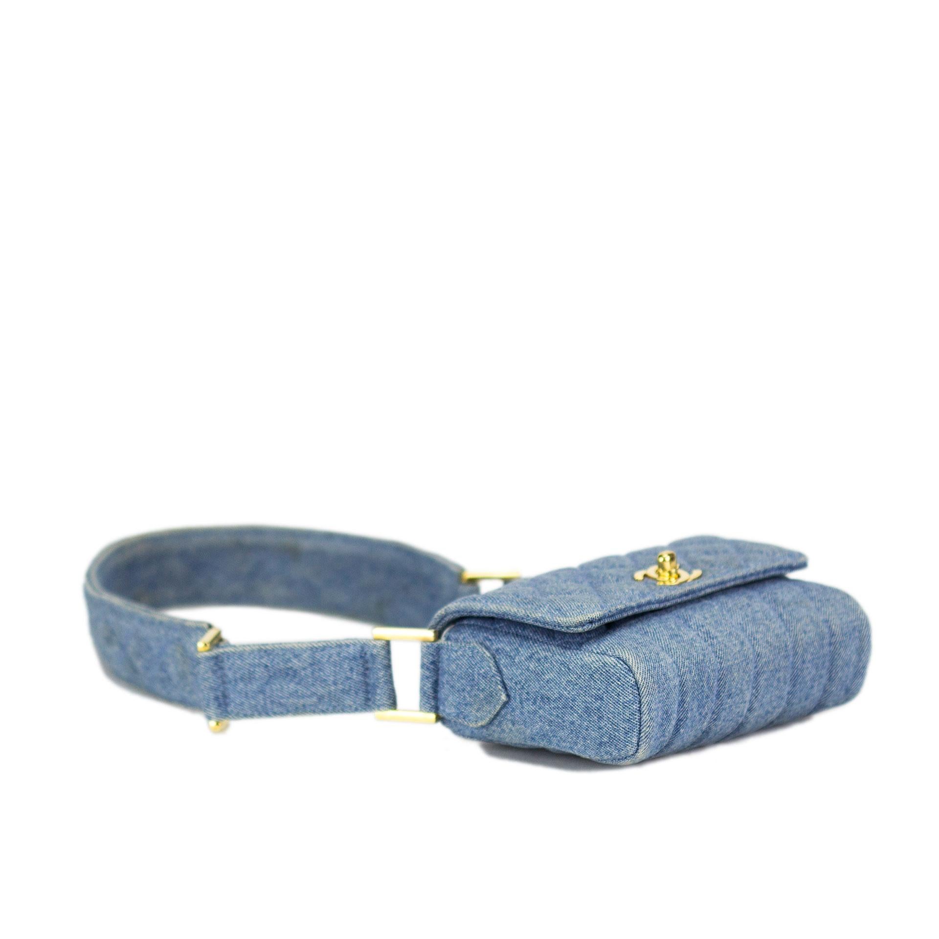 Chanel Micro Mini Blue Jean Denim Classic Flap Runway Bag For Sale 9