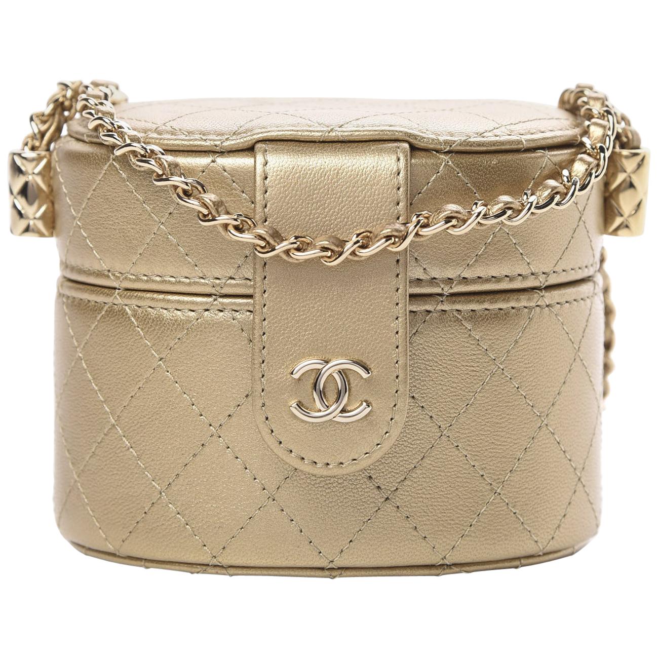 Chanel Micro Mini Gold Quilted Lambskin Leather Jewelry Box Crossbody Bag  For Sale At 1Stdibs