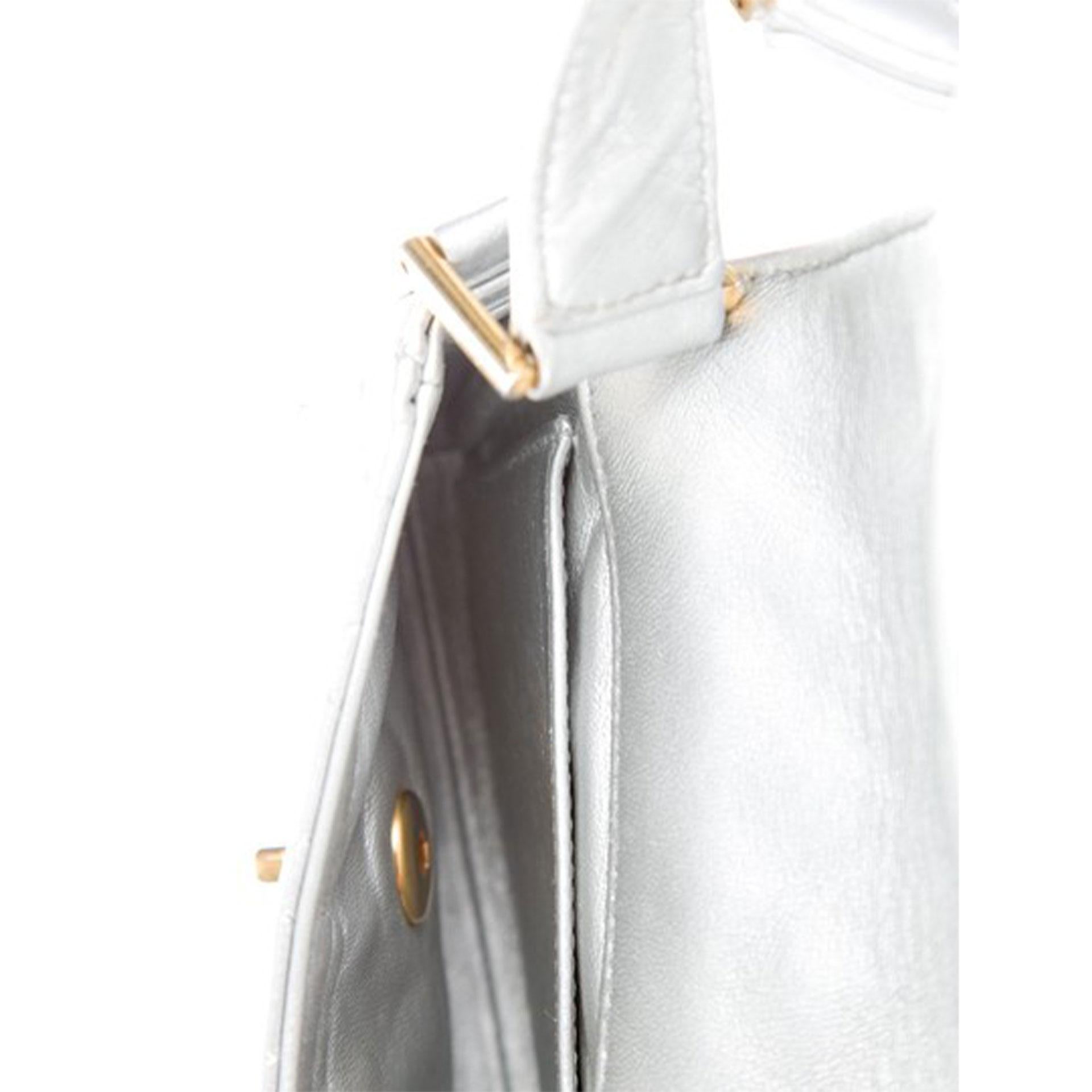 Women's or Men's Chanel Micro Mini Silver Metallic Lambskin Leather Classic Flap Quilted Bag For Sale