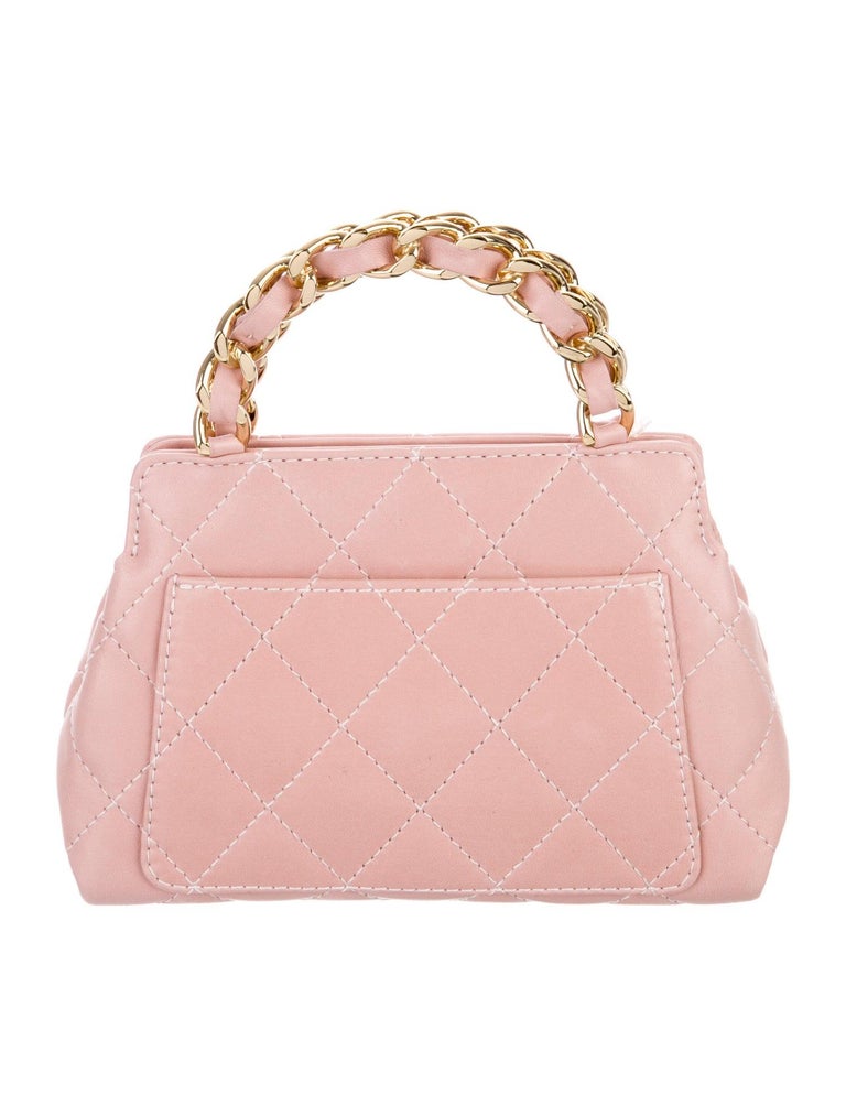 Chanel Micro Mini Top Handle Satchel Baby Pink Calfskin Leather Clutch