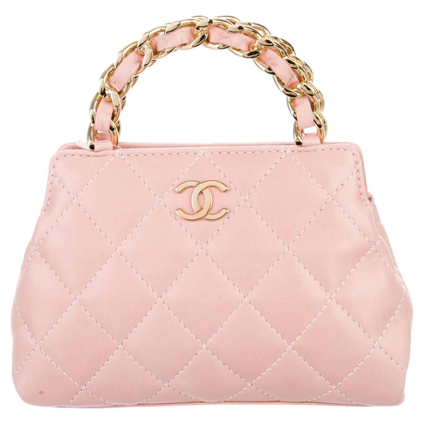 Chanel Micro Mini Top Handle Satchel Baby Pink Calfskin Leather Clutch For  Sale at 1stDibs | baby pink clutch, pink chanel top handle bag, pink clutch