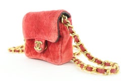 Chanel Micro Nano Red Quilted Velvet Mini Classic Flap Chain Bag 363ccs225