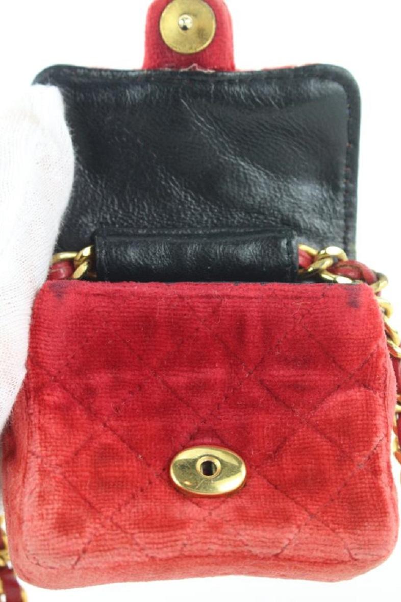 Chanel Micro Nano Red Quilted Velvet Mini Classic Flap Chain Bag 363ccs225 1