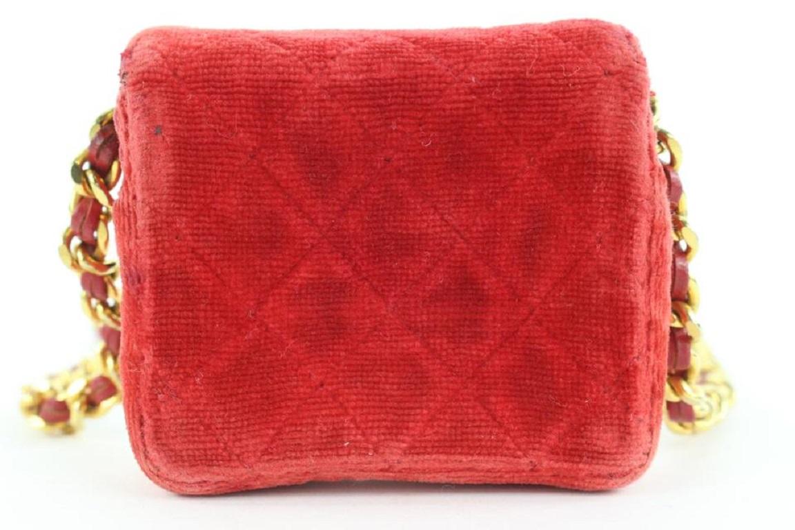 Chanel Micro Nano Red Quilted Velvet Mini Classic Flap Chain Bag 363ccs225 2