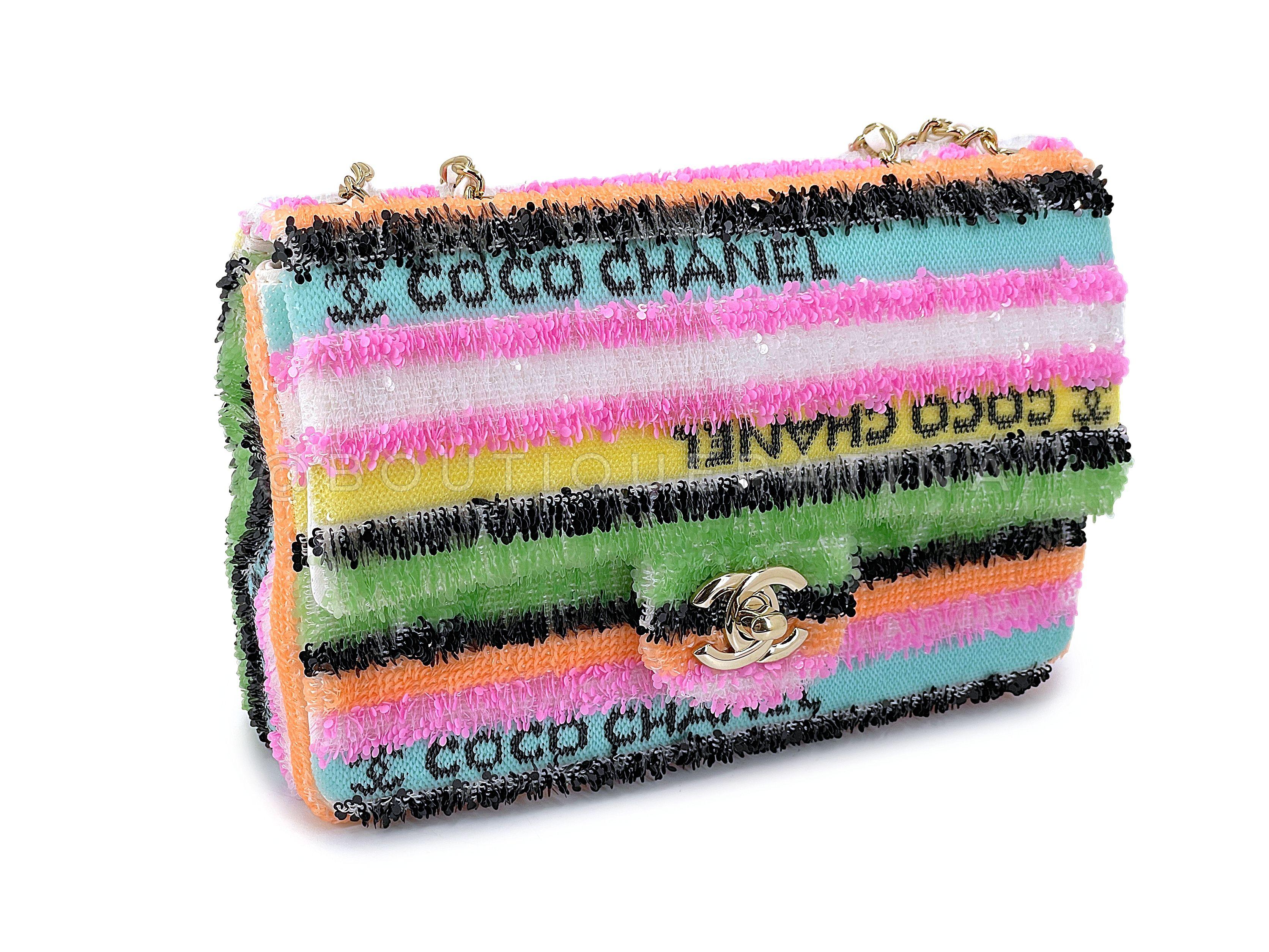 Chanel Micro Rainbow Sequins Rectangular Mini Flap Bag GHW 67703 In Excellent Condition In Costa Mesa, CA