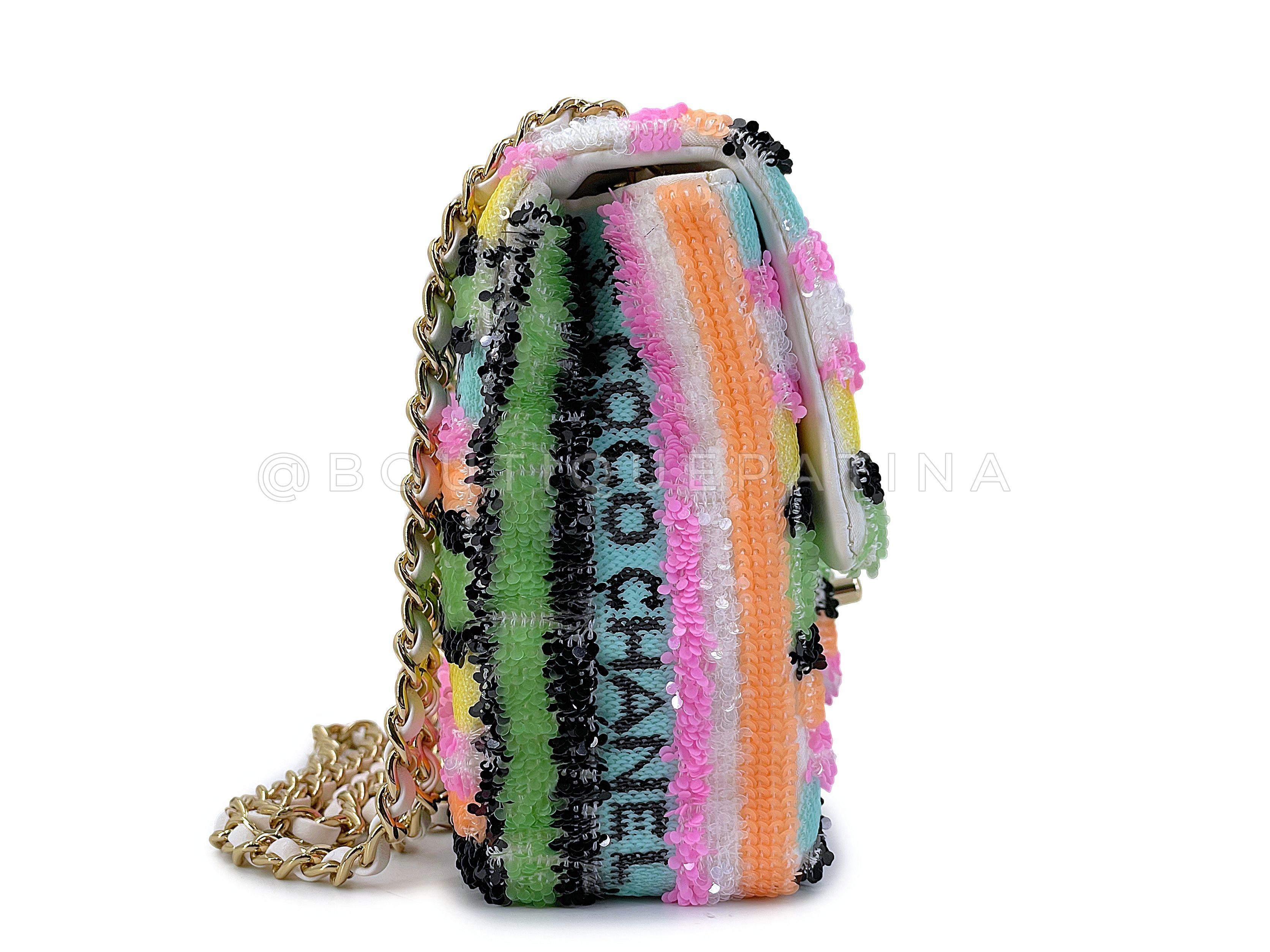 Women's Chanel Micro Rainbow Sequins Rectangular Mini Flap Bag GHW 67703