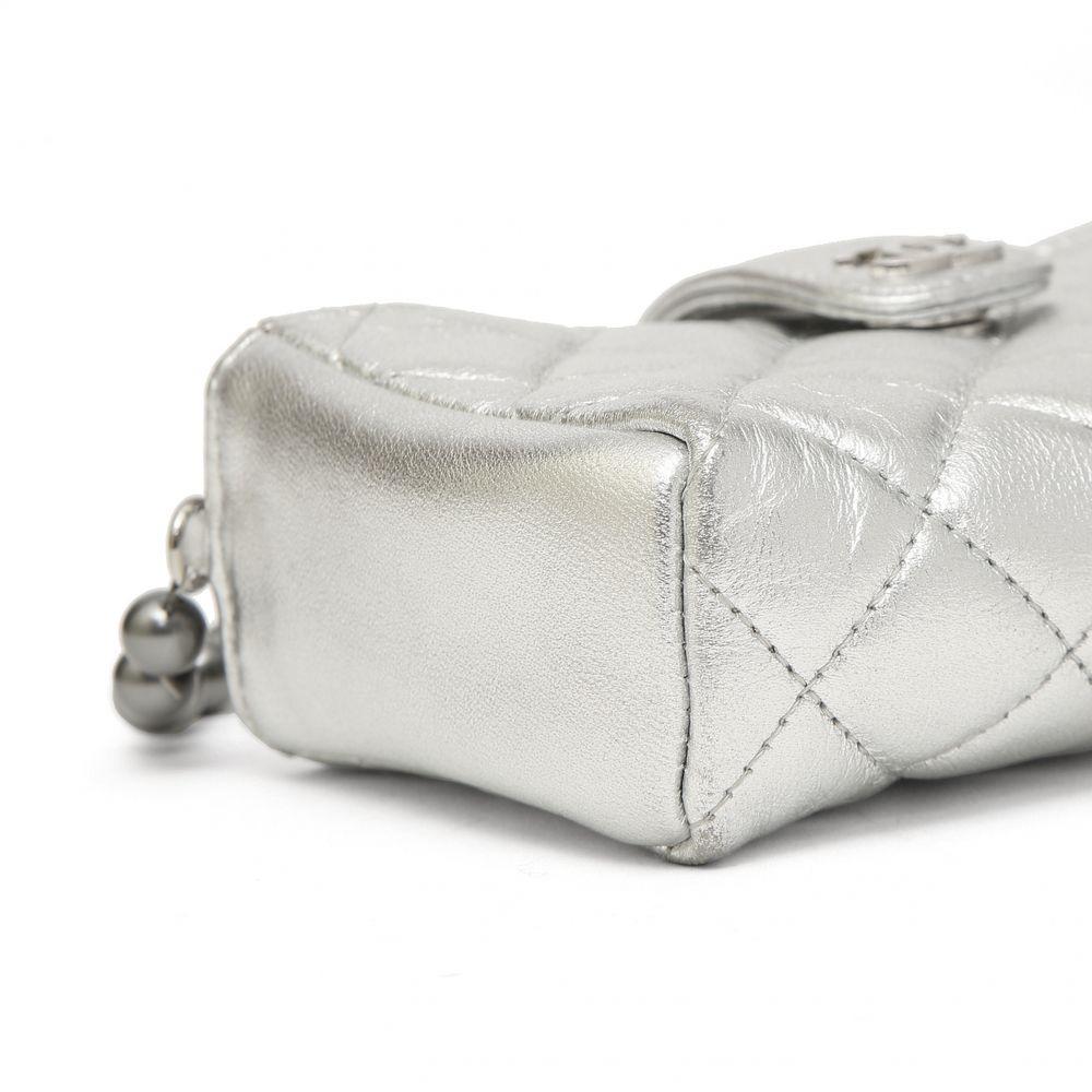 Silver Chanel micro  silver calf leather shoulder bag