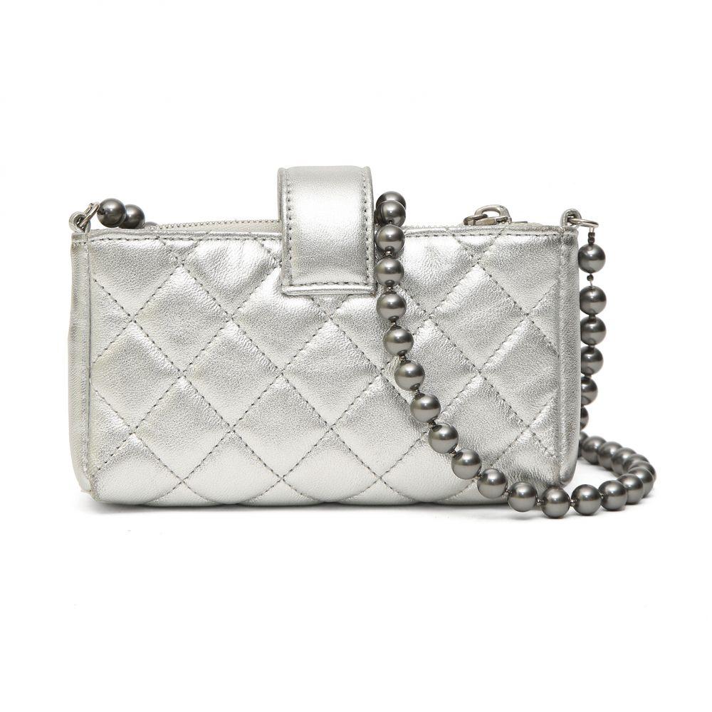 Chanel micro  silver calf leather shoulder bag 2