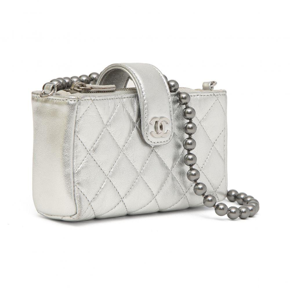 Chanel micro  silver calf leather shoulder bag 3
