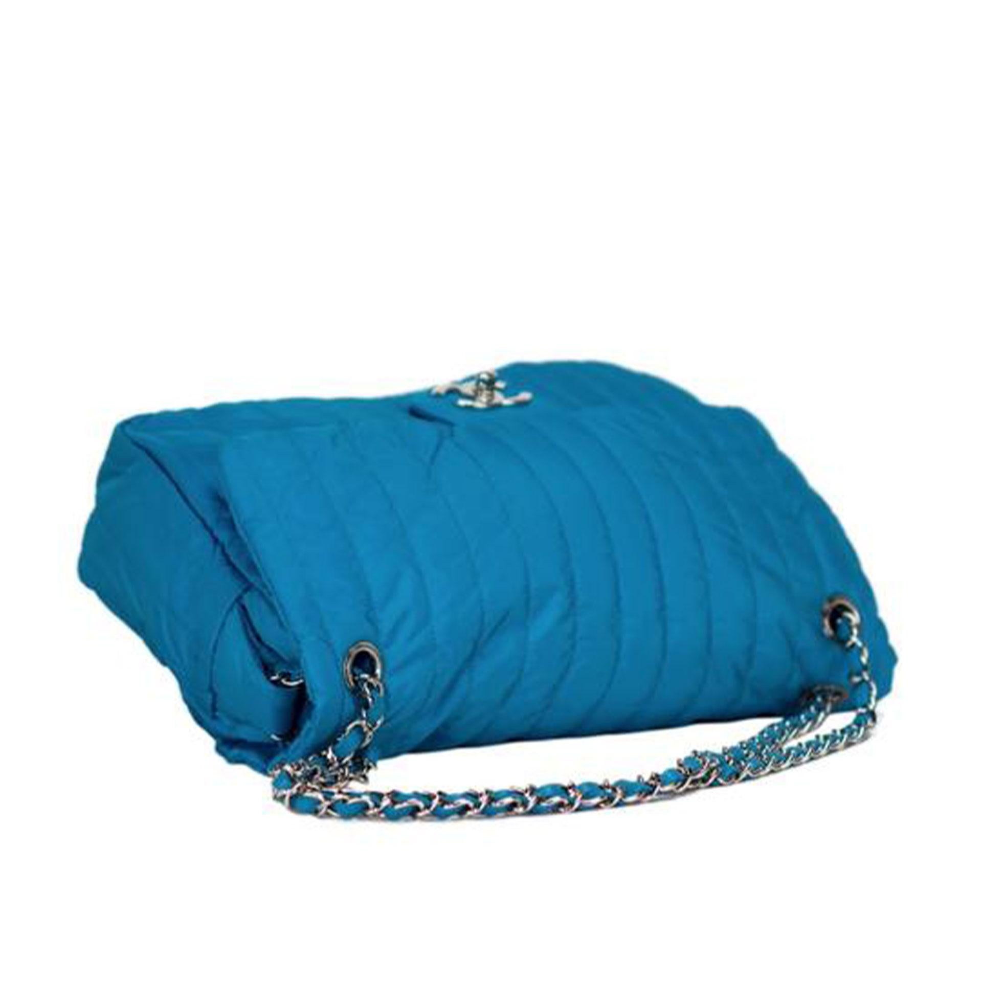Women's or Men's Chanel Microfiber Acqua Blue Quilted Nylon Shoulder Bag For Sale