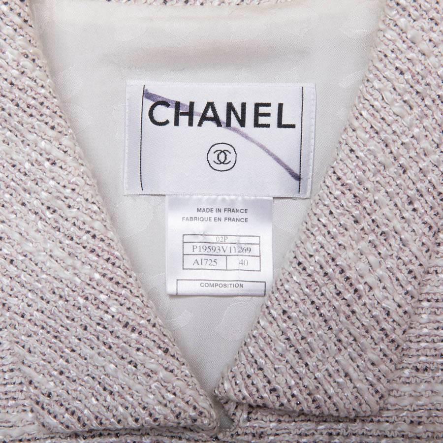 CHANEL Mid-Length Vest in Beige Tweed and Rosewood and Silver Threads Size 40FR For Sale 2