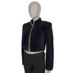 CHANEL midnight blue 17A COSMOPOLITE CHAIN TRIM SHEARLING CROPPED Jacket 38 S