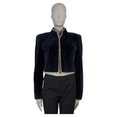 CHANEL midnight blue 17A COSMOPOLITE CHAIN TRIM SHEARLING CROPPED Jacket 38 S