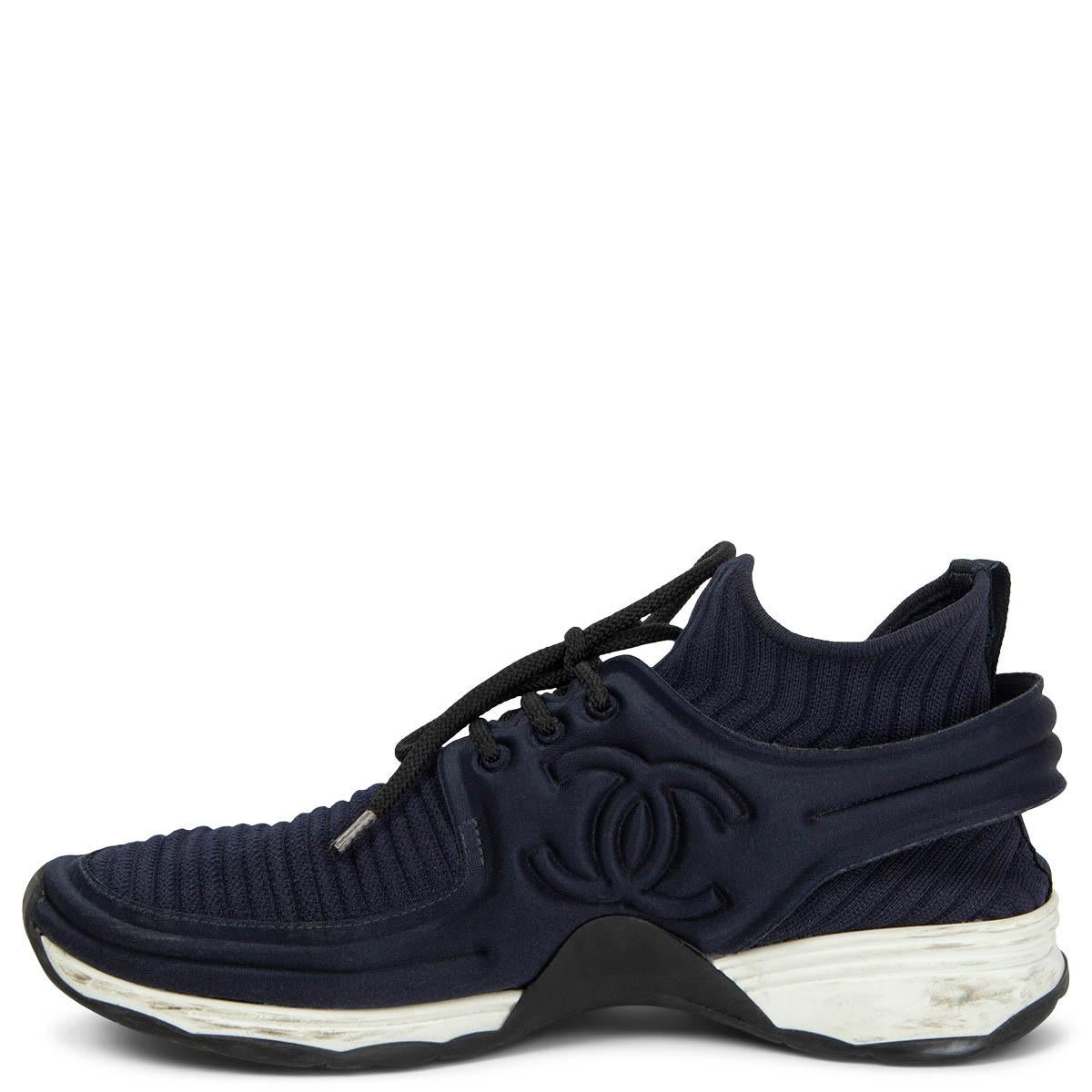 Black CHANEL midnight blue 2018 18P LOW TOP ELASTIC SOCK SPEED Sneakers Shoes 38 37