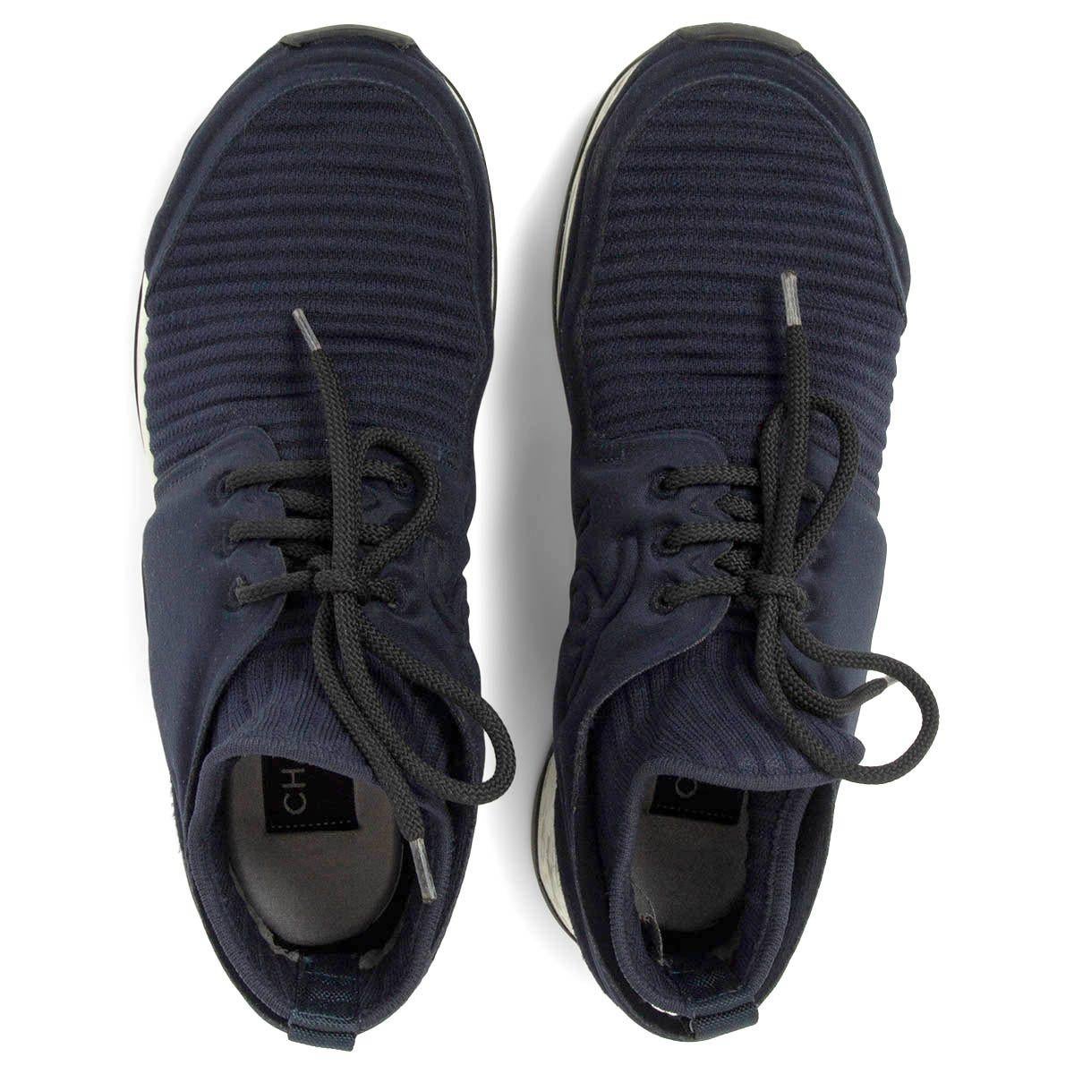 CHANEL midnight blue 2018 18P LOW TOP ELASTIC SOCK SPEED Sneakers Shoes 38 37 1