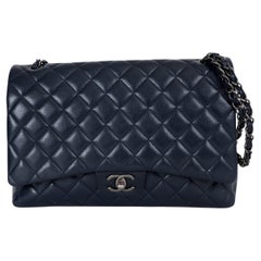 CHANEL midnight blue Caviar leather CLASSIC MAXI Shoulder Bag