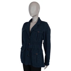 CHANEL midnight blue cotton 12K BELTED TWEED Jacket 38 S