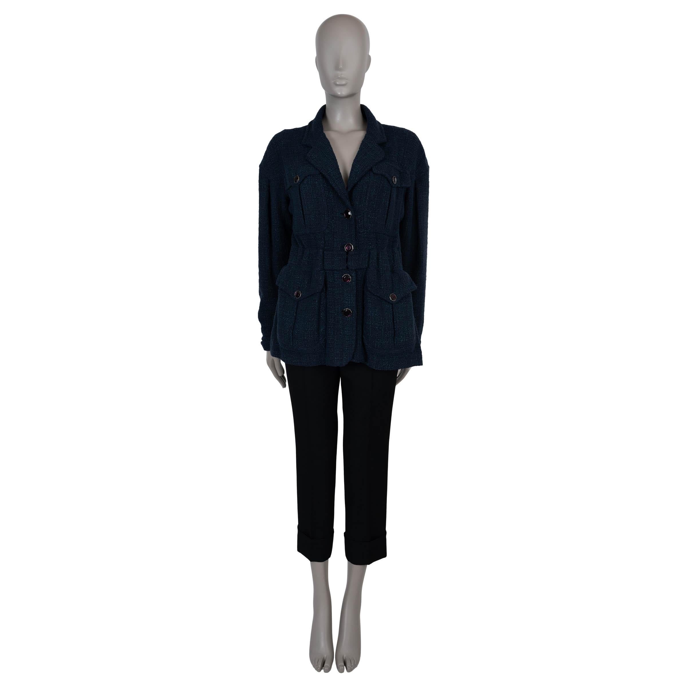 Chanel giacca in cotone blu notte 12K BELTED TWEED 38 S In condizioni ottime in vendita a Zürich, CH