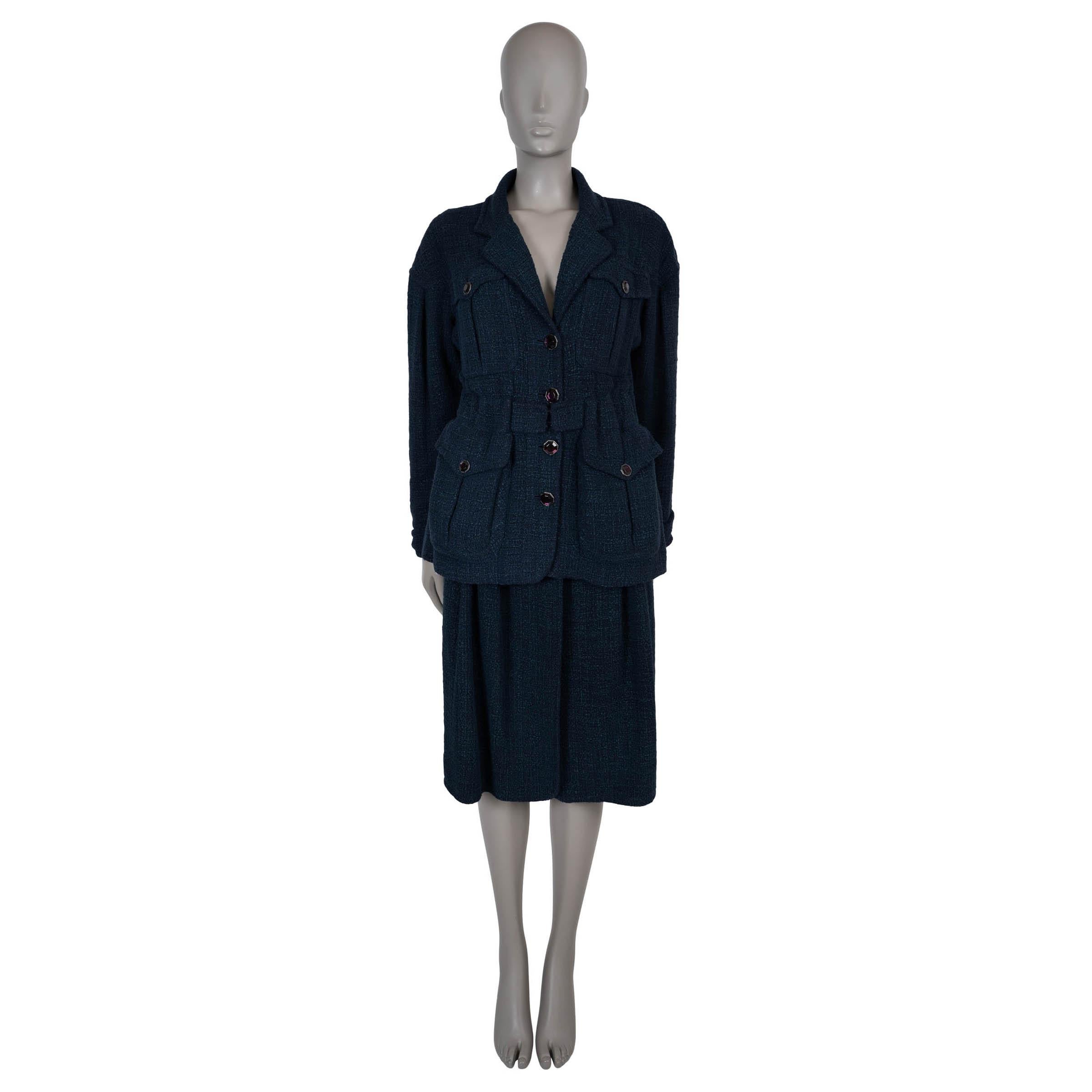 Chanel giacca in cotone blu notte 12K BELTED TWEED 38 S in vendita 2