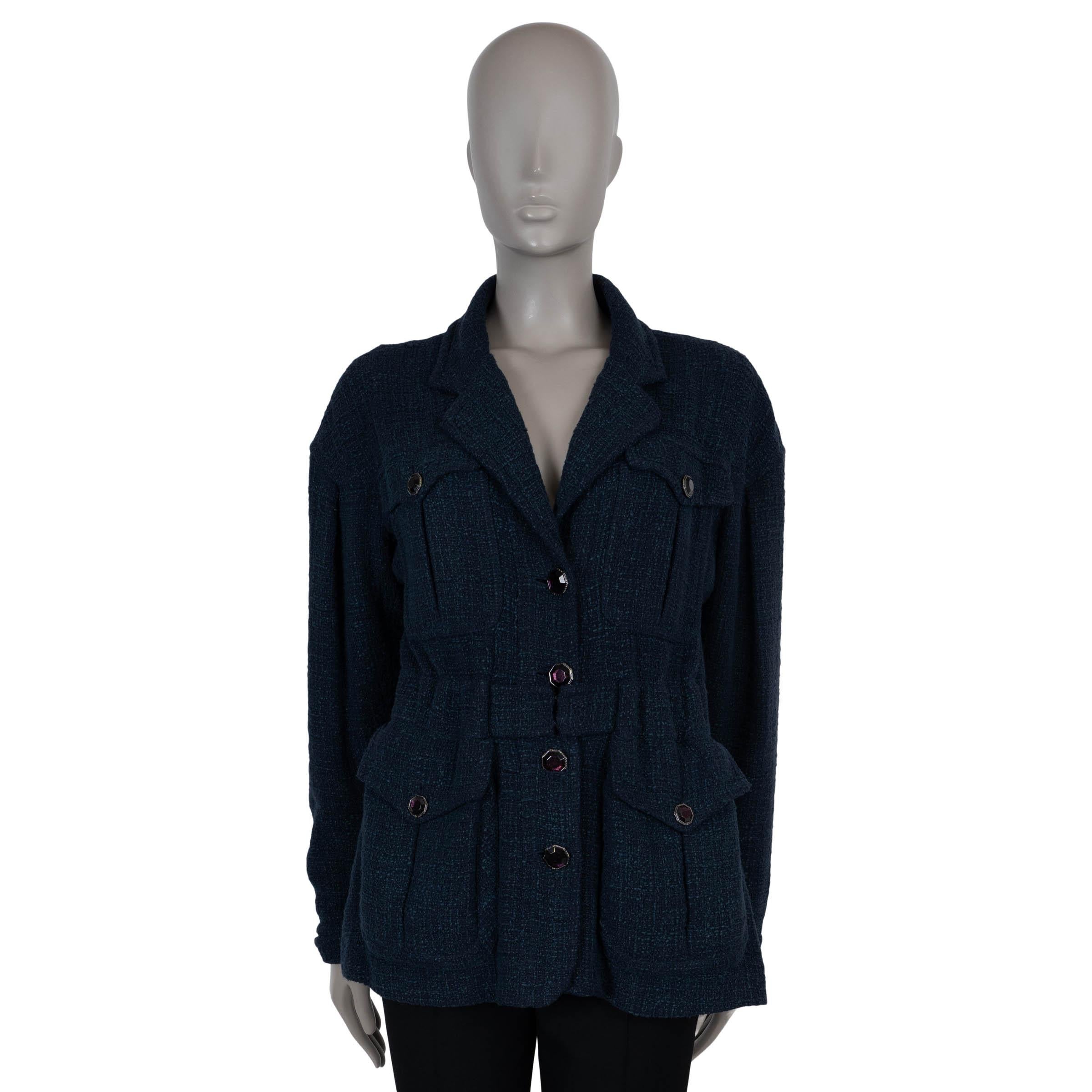 CHANEL Mitternachtsblau Baumwolle 12K BELTED TWEED Jacke 38 S
