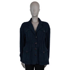 CHANEL Mitternachtsblau Baumwolle 12K BELTED TWEED Jacke 38 S
