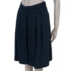 CHANEL midnight blue cotton 12K PLEATED TWEED Skirt 38 S