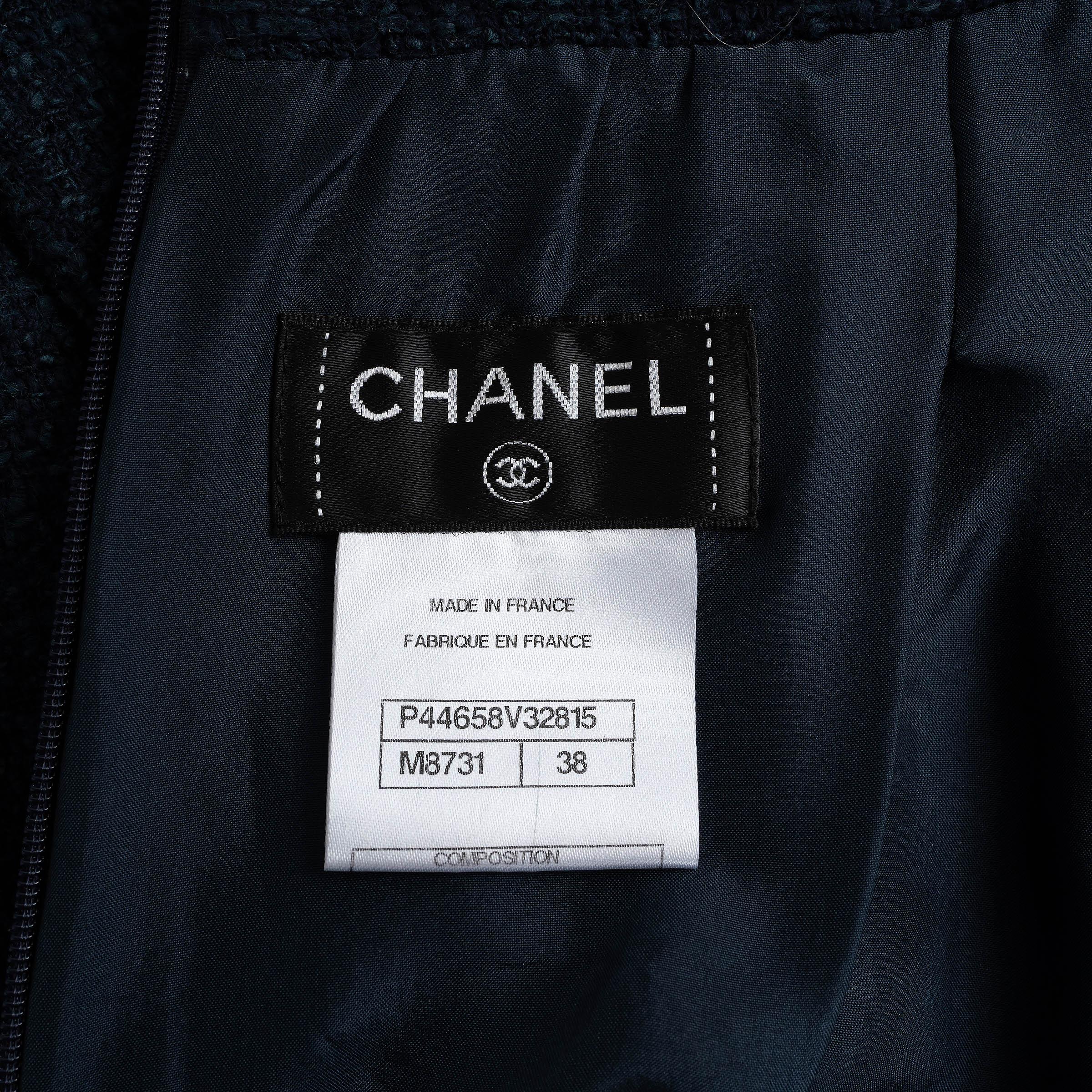 Chanel Gonna in TWEED blu notte in cotone 12K PLEATATO 38 S in vendita 1