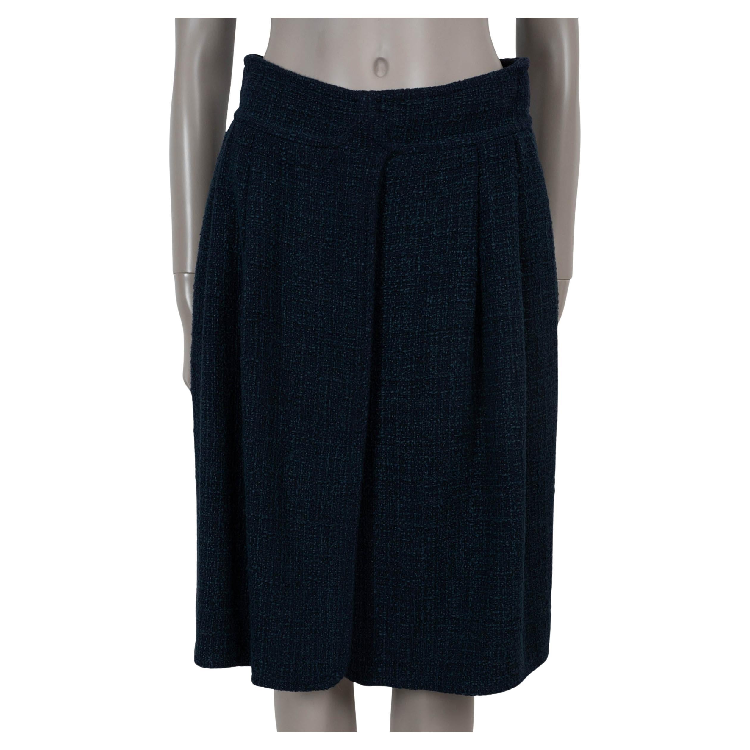 Chanel Gonna in TWEED blu notte in cotone 12K PLEATATO 38 S