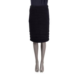 CHANEL midnight blue cotton 2011 11P CROCHET KNIT Skirt 42 L