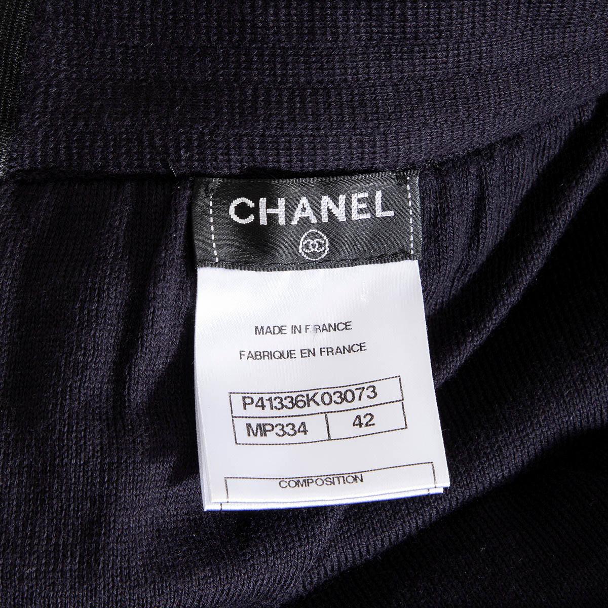 CHANEL Jupe en coton bleu nuit 11P en maille CROCHET, 42 L, 2011 en vente 3