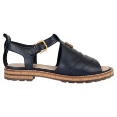 CHANEL midnight blue leather 15P CC Flat Sandals Shoes 38.5