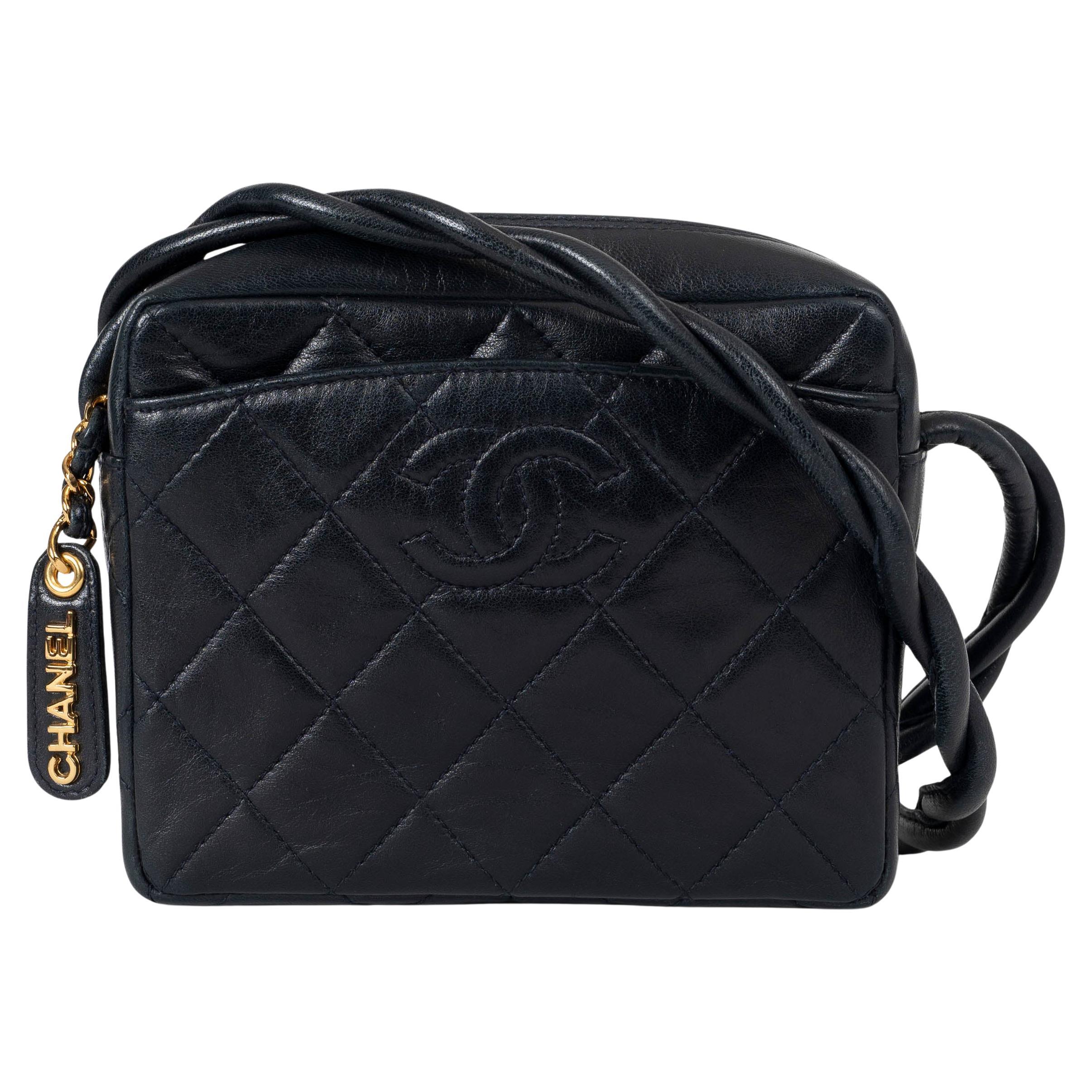 CHANEL midnight blue leather VINTAGE MINI FLAP Shoulder Bag