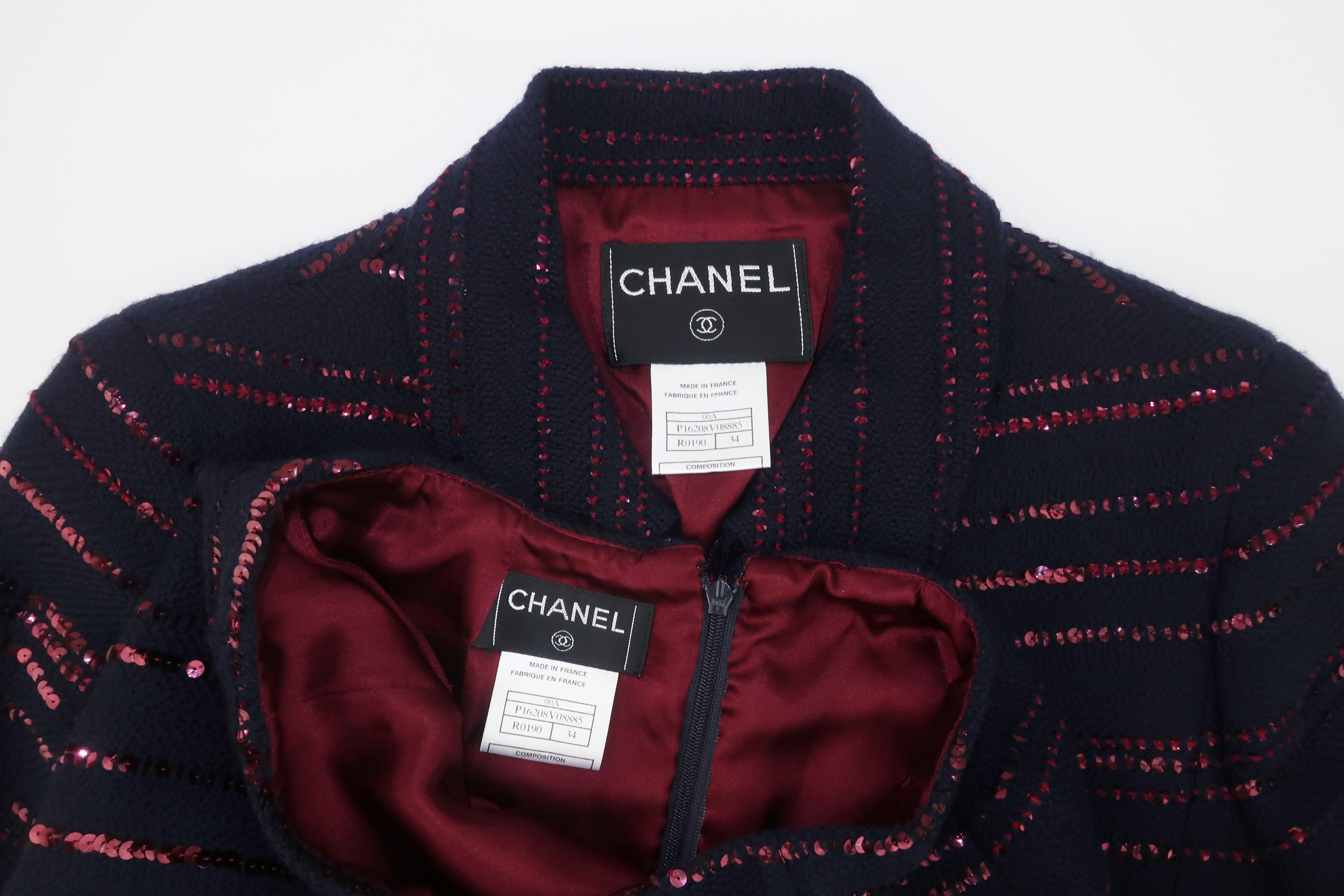 Chanel Midnight Blue & Ruby Red Sequin Skirt Suit, C.2000 6