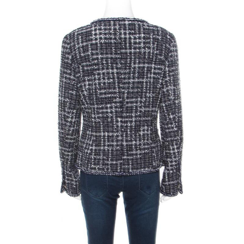 Black Chanel Midnight Blue Tweed Double Breasted Jacket M