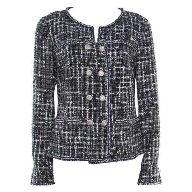 Chanel Midnight Blue Tweed Double Breasted Jacket M at 1stDibs | whose ...
