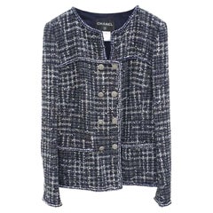 Mitternachtsblaue Tweed-Doppelreihige Jacke M
