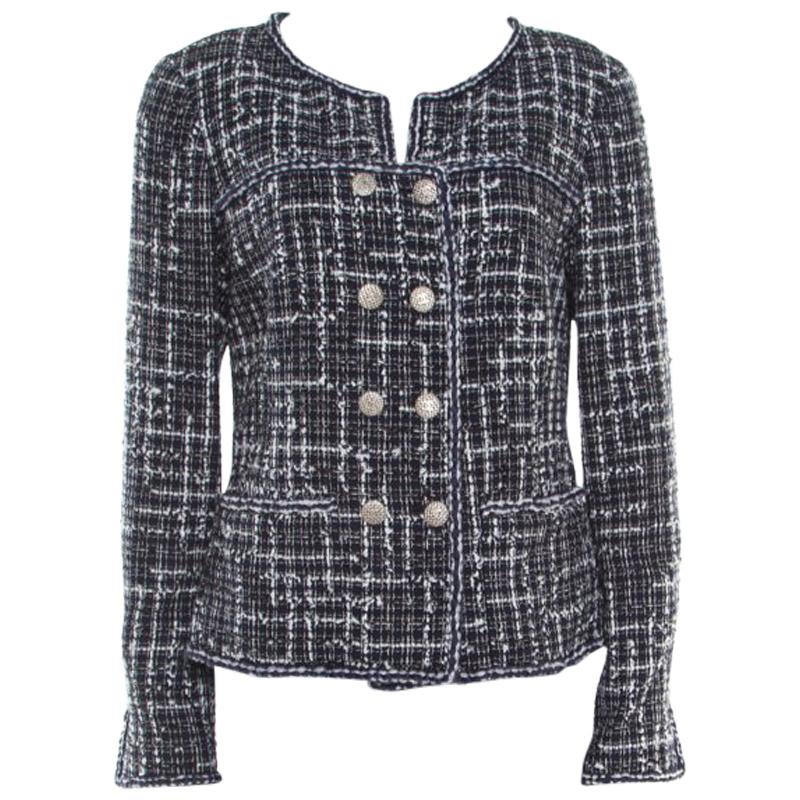 Chanel Midnight Blue Tweed Double Breasted Jacket M