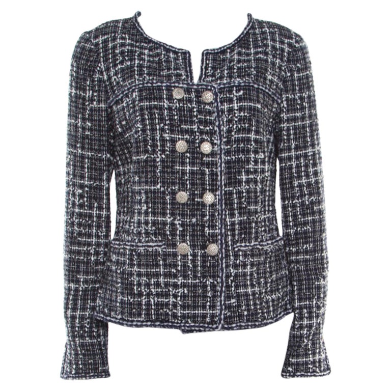 Chanel Midnight Blue Tweed Double Breasted Jacket M at 1stDibs
