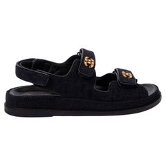 CHANEL midnight blue velvet 2021 21A DAD Sandals Shoes 39