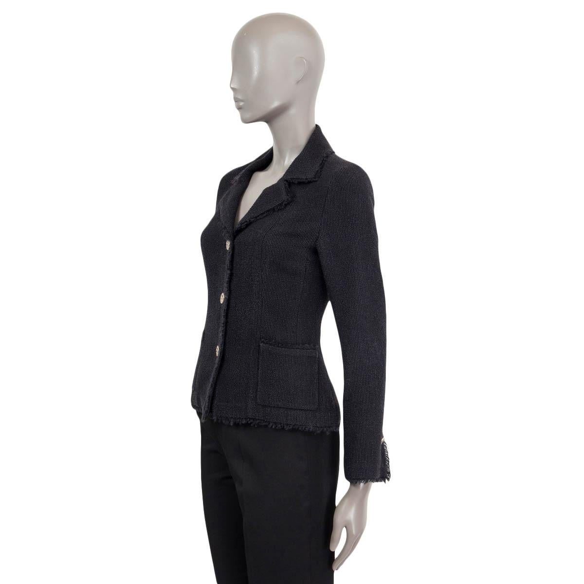 Women's CHANEL midnight blue wool 2004 04P FRAYED TWEED Jacket 36 XS For Sale