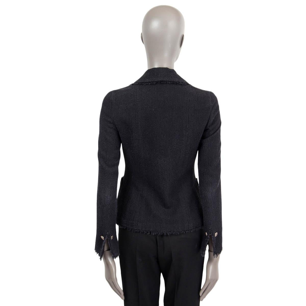 CHANEL midnight blue wool 2004 04P FRAYED TWEED Jacket 36 XS For Sale 1