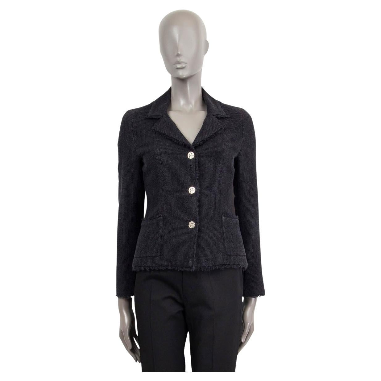 CHANEL midnight blue wool 2004 04P FRAYED TWEED Jacket 36 XS For Sale