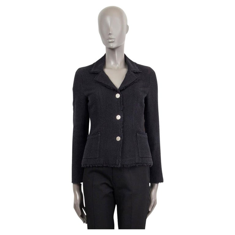 CHANEL midnight blue wool 2004 04P FRAYED TWEED Jacket 36 XS For