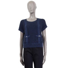 CHANEL midnight blue wool & paper Short Sleeve Sweater 38 S 17C