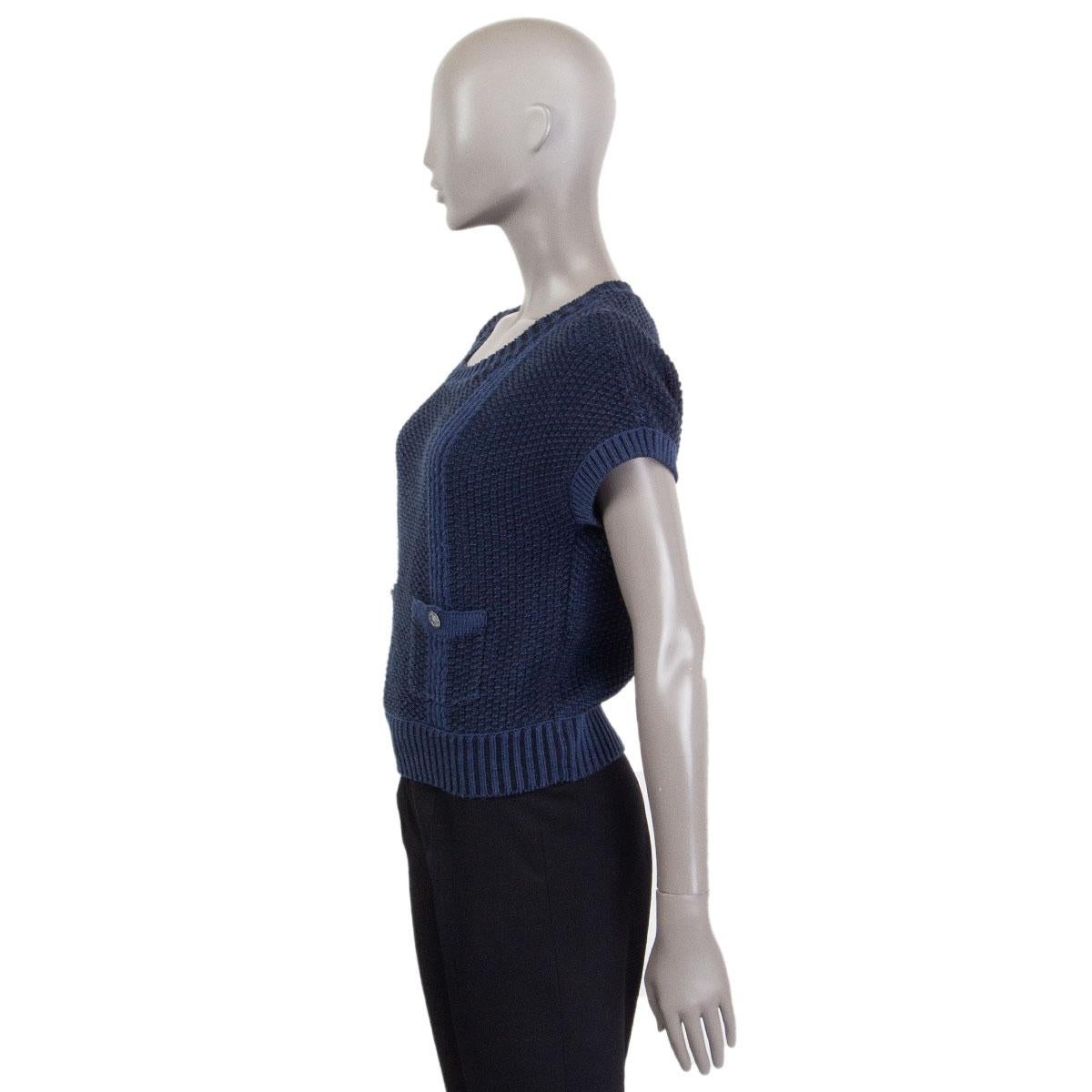 CHANEL Mitternachtsblauer Pullover aus Wolle und Papier mit kurzen Ärmeln 38 S 17C (Schwarz) im Angebot